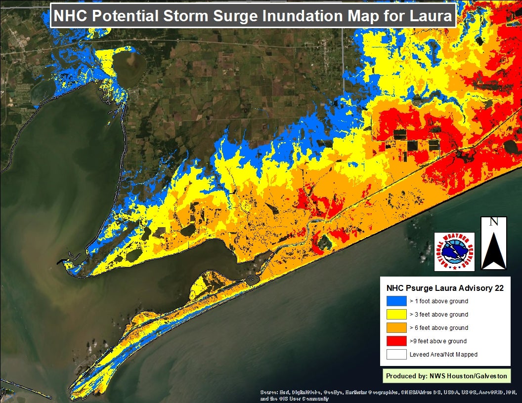 NHC Potential Storm Surge Inundations Map for Laura