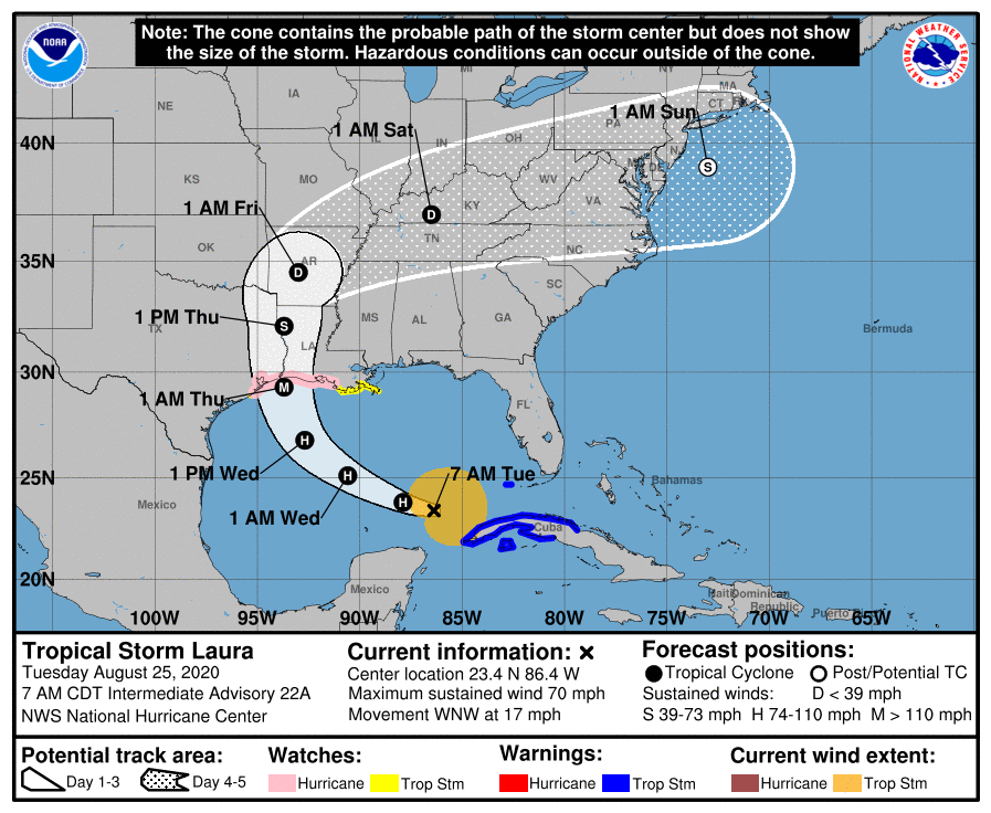 Tropical Storm Laura 7:00 AM Updated Track